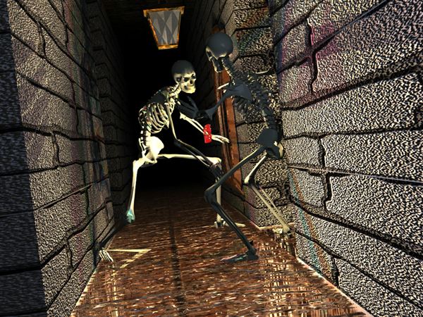 Skeletons in hallway