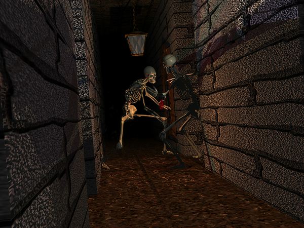 Skeletons in a dark hallway